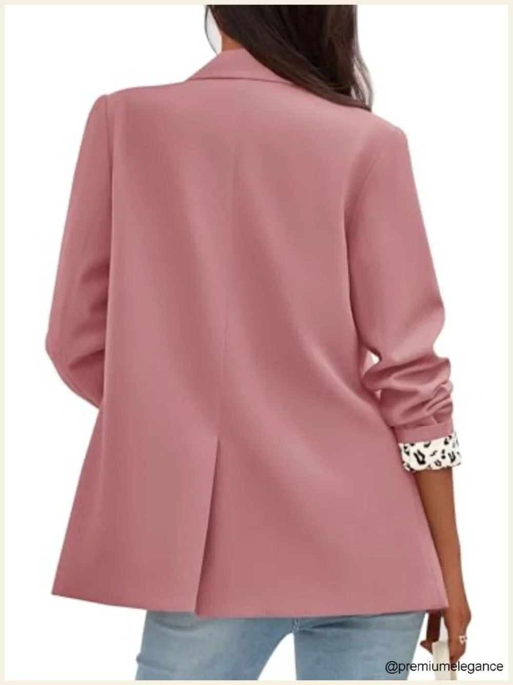 Open Front Leopard Lining Blazer Suit Jacket Women Notch Lapel Long Sleeve